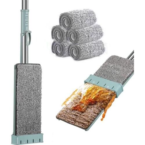 Microfiber Mop Retractable Household Cleaning No-washing Automatic Wringing Cleaning Mop Hand Wash Flat Mop 180 Degree Rotation