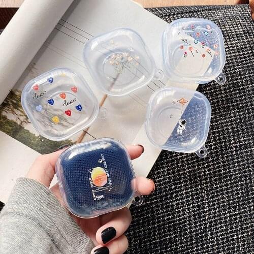 Cute Transparent Cover For Samsung Galaxy Buds Live Colorful Floral Heart Astronaut Protective Earphone Case For Galaxy Buds Pro