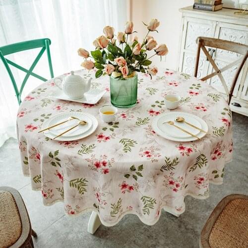 Round Table Cloth Household Small Round Coffee Table Plant Flowers Pattern Cotton And Linen Garden Table Cover