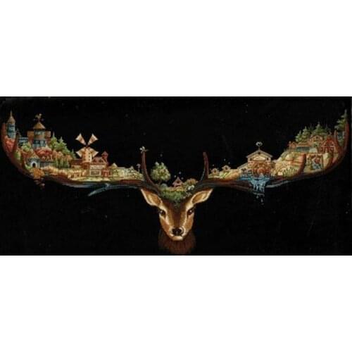 2021 Top Quality Embroidery Deer Land Cross Stitch Pattern Free Download with 100% Cotton Flosses & Free Shipping for Wall Decor