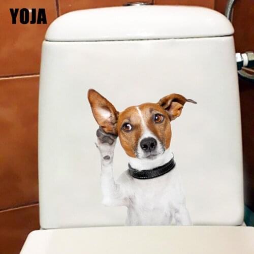 YOJA 18.3×22.9CM Funny Eavesdropping Dog Creative Wall Decals Cartoon Animal Toilet WC Decoration T1-3127