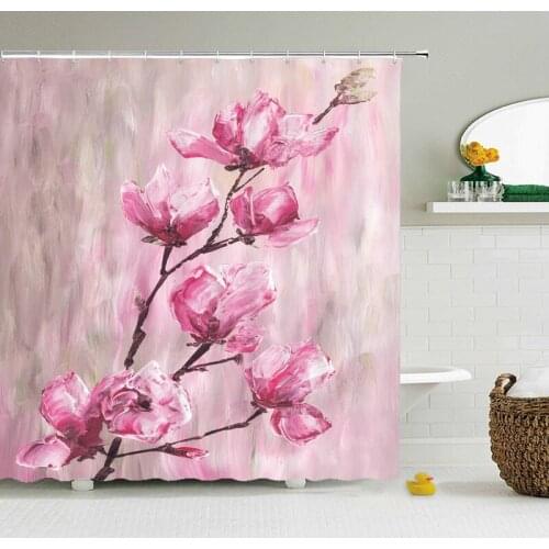 3D Flower Pattern Bathroom Shower Curtains Oil Painting Flower Bath Curtain Home Decor Waterproof Polyester Fabric Bath Screen
