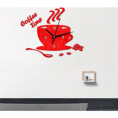 3D DIY Mirror Acrylic Wall Clock Modern KitchenCoffee Cup Shape Time Clock Digital Wall Stickers For Living Room Home Decor