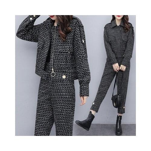 2021 new autumn woolen two-piece fashion jacket&pants suit Vintage ensemble femme survetement costumes for women