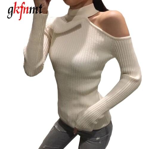 Women Pullovers Sweater 2019 Knitting Spring Autumn Half Turtleneck Sexy Hollow Out Off Shoulder Casual Ladies Elegant Black Top