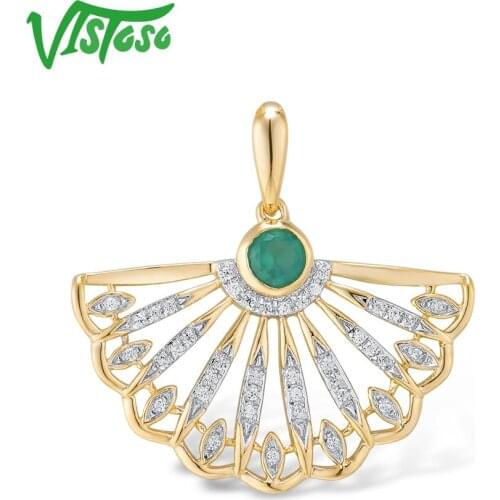 VISTOSO Gold Pendant For Women Genuine 14K 585 Yellow Gold Magic Emerald Sparkling Diamond Engagement Anniversary Fine Jewelry