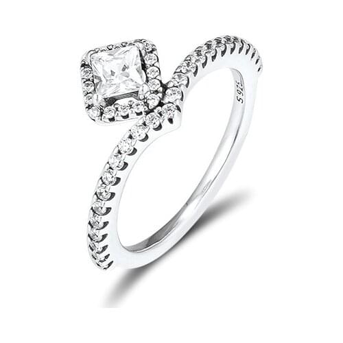 Square Sparkle Wishbone Ring 925 Sterling Silver Jewelry Pave Stone Crystal Lady Silver Rings for Women Clear CZ Stackable Ring