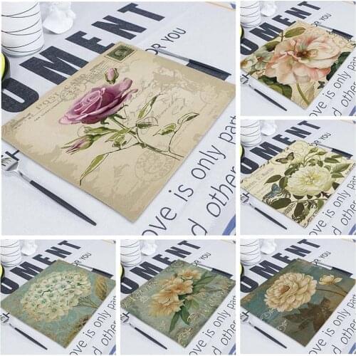 1Pcs Floral Plant Pattern Kitchen Placemat Coaster Dining Table Mats Linen Pad Bowl Cup Mat 42*32cm Home Decor Napkin Table