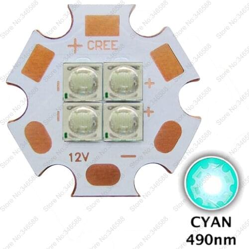 10pcs/lot 3V / 6V / 12V Epileds 3535 4Chips 4-LEDs 4-18W High Power Plant Grow LED Emitter 490nm Cyan Color with 20mm Copper PCB