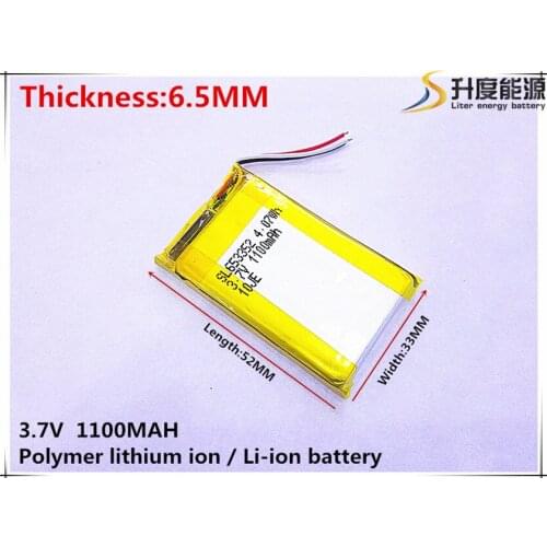 3 line 3.7V,1100mAH [653352] PLIB (polymer lithium ion / Li-ion battery ) for Smart watch,GPS,mp3,mp4,cell phone,speaker