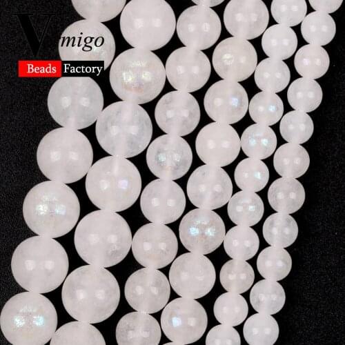 6/8/10mm Natural AB White Jades Stone Beads Round Beads for Jewelry Making Supplies Diy Bracelets Necklace Accssories