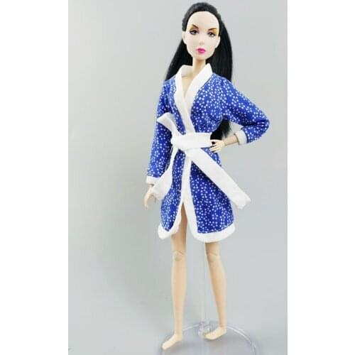 Blue Flower Floral Bathrobe For Barbie Doll Bathroom Suit Winter Pajama Wear Sleeping Robe Casual Clothes For Barbie Toys Gifts