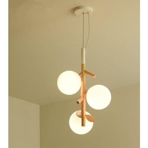 Wooden LED Pendant Lights With Glass Lampshade For Dining Room Wood Decor Pendant Lamp Suspension Luminaire Hanging Lamp