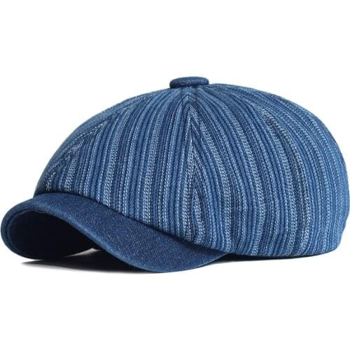 Unisex Four Seasons Denim Newsboy Caps Men Women Octagonal Hat For Male Detective Hats Retro Flat Caps