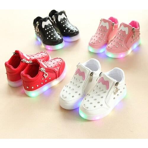 Elegant Beautiful Girls Boots Glowing Lovely Cute Children Sneakers 5 Stars Excellent Luxury Princess Kids Shoes With Light