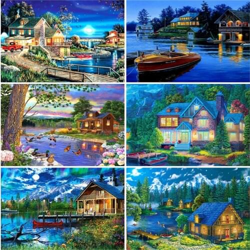 EverShine Diamond Painting Full Drill Square Landscape Diamond Embroidery House Picture Mosaic Night Cross Stitch Handmade Gift
