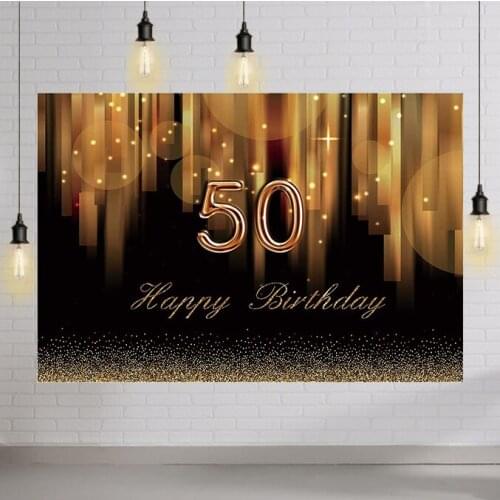 50th Birthday Backdrops Gold and Black 50 Birthday Photography Background Adults Men Bday Cake Table for Party Decorations