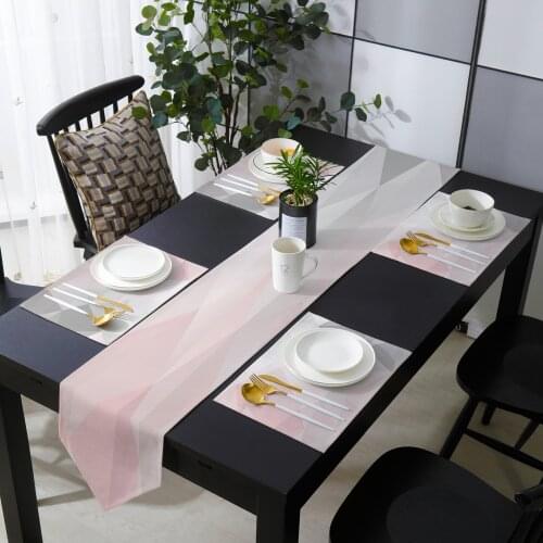 Geometric Pink Gray Gradient Triangle Table Runner Placemats Set Country Wedding Table Decoration for Kitchen Home Dining