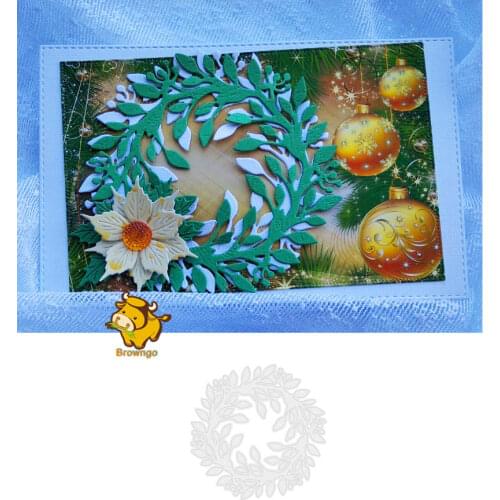 Garland Leaf Circle Frame Metal Cutting Dies Cut Practice Hands-on DIY Cards Scrapbooking Metal Stencil Cut Dies Christmas Dies