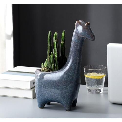 Giraffe Ceramic Flower Pot Animal Flowerpot Fawn Vase Succulent Cactus Plant Potted Flower Arrangement Home Desktop Decoration