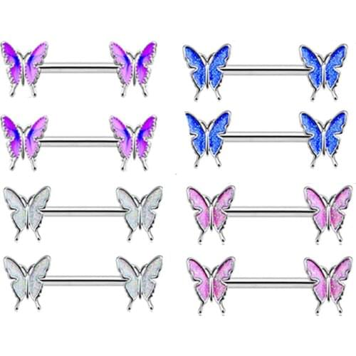 1Pair Butterfly 14G Nipple Piercing Ring Nipple Pircing Barbell Set Surgical Steel Charming Earrings Piercing Set Jewelry