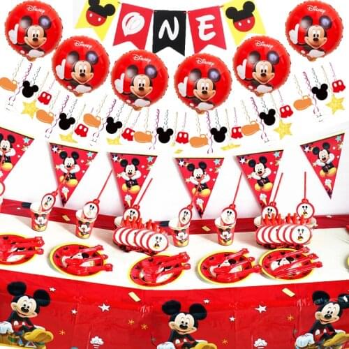 Red Mickey Mouse Theme Disposable Tableware Baby Shower Children Birthday Party Supplies Cup plate Kids Boy Decoration