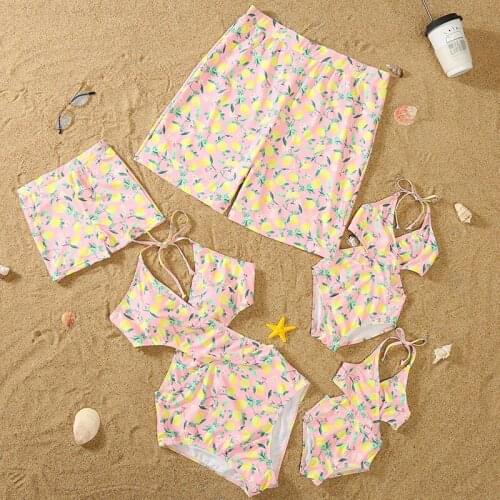 Bathing Suits 2021 Swimsuit Girls Lemon Print Baby Swimwear Swimsuit Mother Daughter Boy Swimsuit Children Swimsuit Push Up