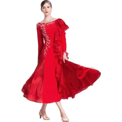 M-18225 Sexy ballroom dance practice dress for woman long sleeves ballroom Latin dance dress for sale