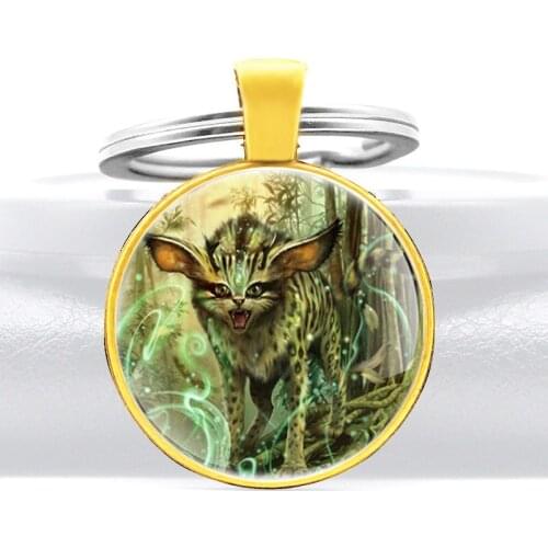 Fashion Fantasy Art Cat Glass Dome Key Chain Charm Men Women Jewelry Key Rings