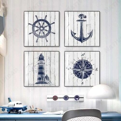 Nautical Chart Painting Lighthouse Canvas Painting Navy Picture Anchor Compass Poster Mediterranean Boy Room Home Decor Art