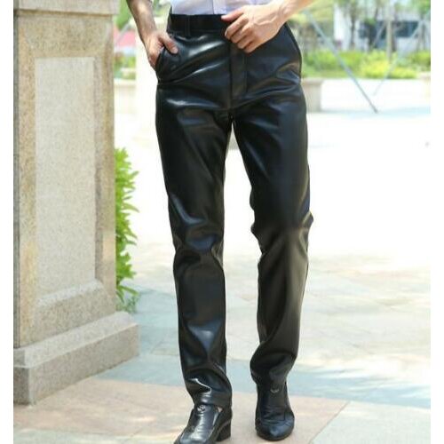 Mens Long Pants Black Waterproof PU leather Pants Motorcycle Trousers