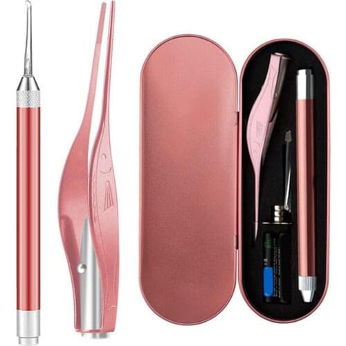 LED Light Ear Picking Tools Kit Ear Tweezers Earpick Set With Metal Storage Box Ear Care