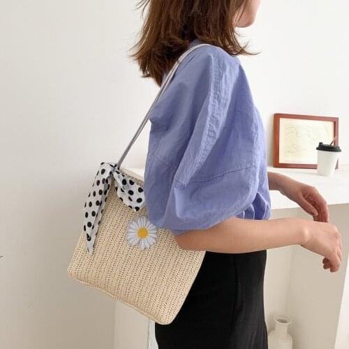 Wholesale Lace Joker Large Capacity Bucket Portable Straw Woven Shoulder Small Bag