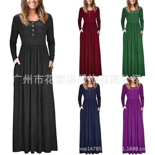 Button Pocket Long Sleeve Dress Autumn Winter Dress
