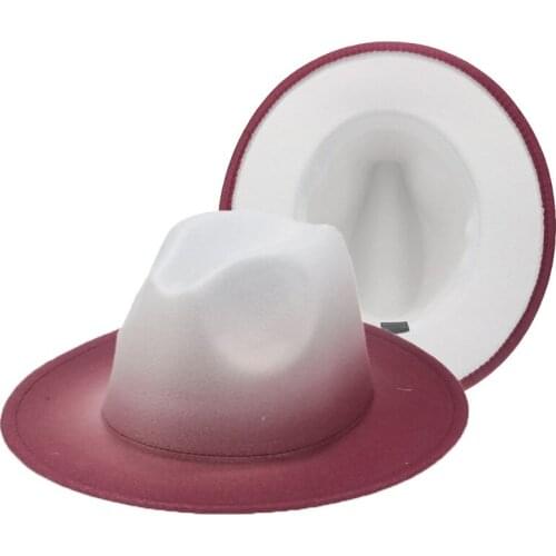 Panamas hat women fedora felted hats for men gradient color wide brim blue red design luxury jazz fedoras sombrero panama hombre