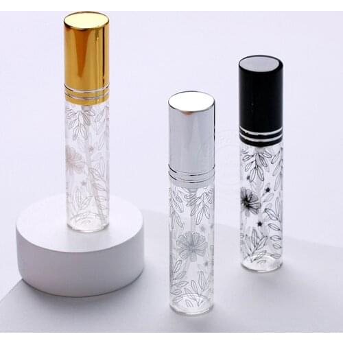10ml Portable Leaf Decorative Pattern Glass Perfume Bottle With Atomizer Empty Cosmetic Mini Refillable Bottles