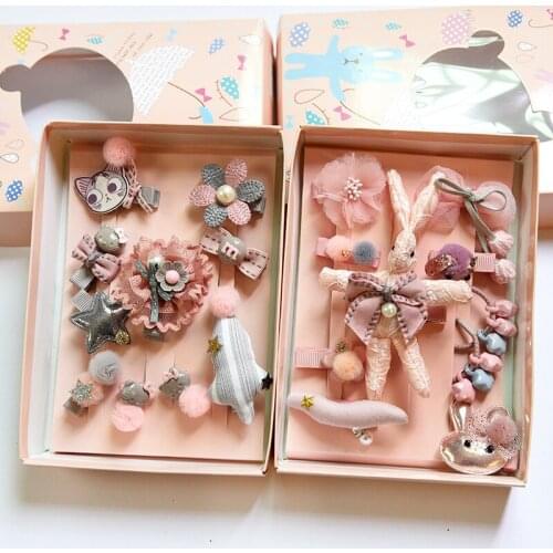 NEW Childrens Headwear Set 10Pcs/Set Handmade Cotton Cartoon Rabbit Cat Butterfly Hairpins Flower Headbands For Girls Headdress