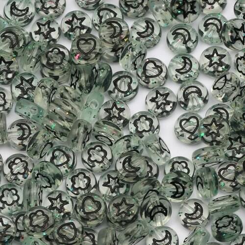 Mixed Starry Sky Moon Star Flower Heart Acrylic Beads Round Flat Loose Spacer Beads For Jewelry Making Diy Bracelet Necklace