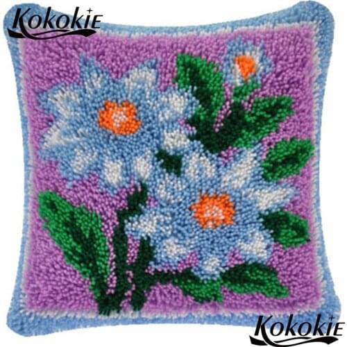Handmade Unfinished cross stitch kits embroidery needlework sets cushion embroidery yarn latch hook flower shaped pillow
