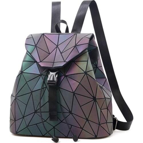 Women Backpack Luminous Geometric Plaid Sequin Female Backpacks For Teenage Girls Bagpack Drawstring Bag Holographic Backpack