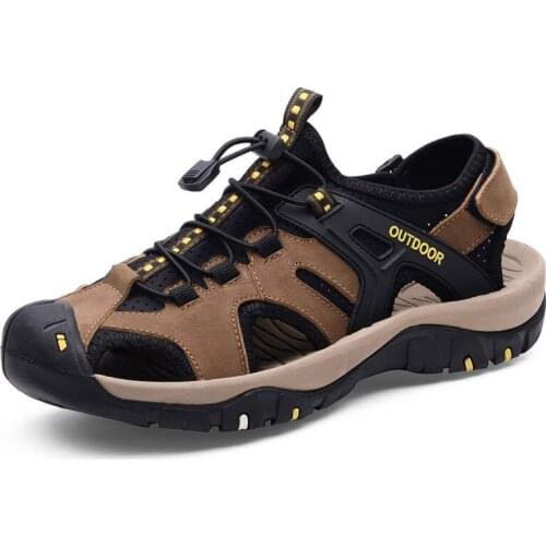 Brand New Men Summer Sandals High Quality Leather Casual Shoes Man Style Beach Sandals Fashion Velcro Men Sandals Big Size 38-48