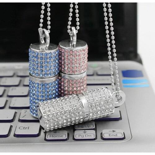 Silver Pink Blue Jewelry Crystal Usb Flash Drive 3.0 Necklace Chain 8GB 16GB 32GB Pen Drive 1TB 2TB Pendrive 64GB USB Stick Gift