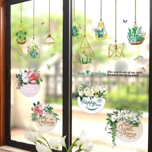 [SHIJUEHEZI] Green Potted Wall Stickers DIY Flowers Plants Wall Decals for Living Room Children Bedroom Kitchen Home Decoration