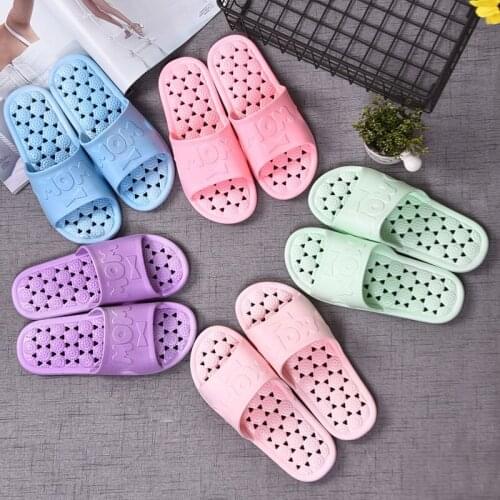 RUIDENG women indoor slippers slides for bathroom massage Non-slip Leaking flat with home fashion shoes solid pink blue green
