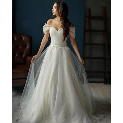 Wedding Dress Sweetheart A-Line Cap Sleeves Floor Length Lace Appliques White Simple Brides Charming 2021 Bridal Gowns Gorgeous