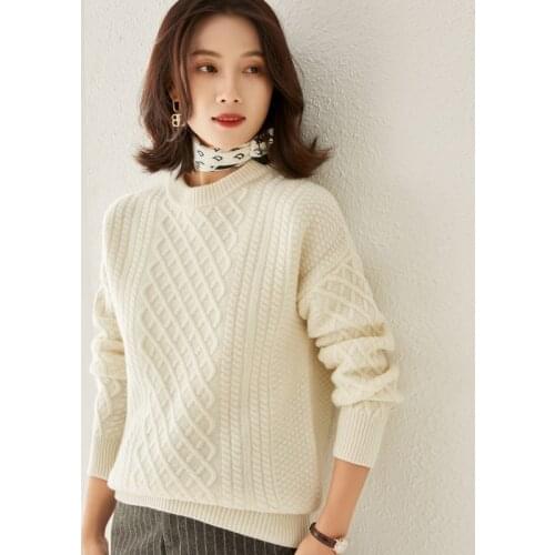 LHZSYY Autumn Winter New Round Neck Cashmere Sweater Womens Plus Size Thick Pullover 100%Wool Fashion Warm Knit Bottoming Shirt