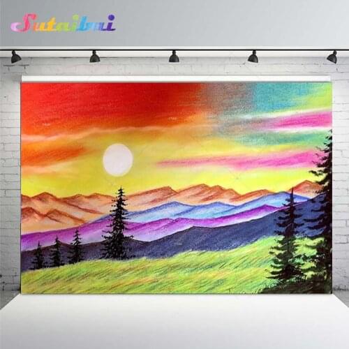 Oil Painting Vinyl Photography Backdrops Photo Beautiful Sunset Natural Scenery Child Party Newborn Portrait Backdrop Background