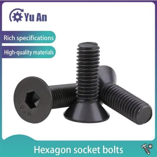 10.9 Level Black Countersunk Head Hexagon Socket Bolts KM DIN7991 Hex Socket Flat Head Machine Micro Screw M1.6M2M2.5M3 20Pcs