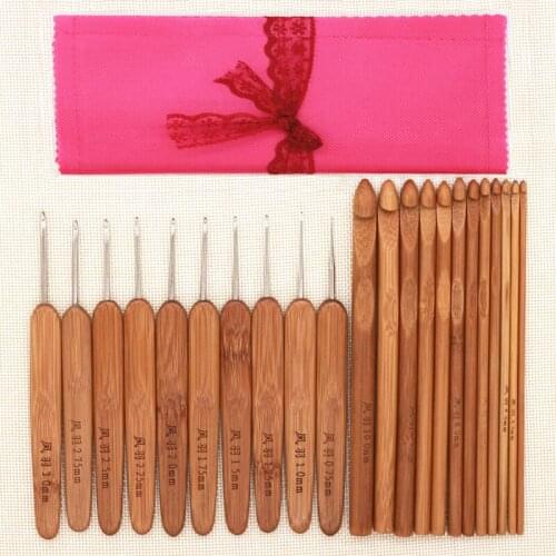 Crochet knitting tools set carbide bamboo handle round carbonized Crochet