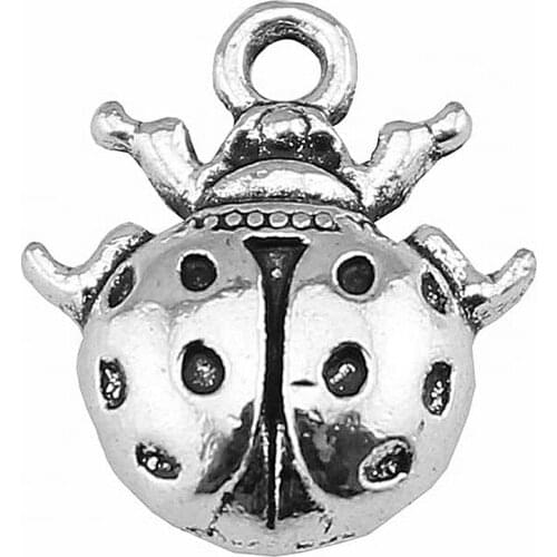 WYSIWYG 10pcs 16x14mm Insect Ladybug Charm Pendants For Jewelry Making Antique Silver Color Ladybug Pendants Charm Ladybug